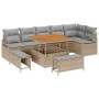 Conjunto de sofá de jardín con cojín 9 pcs Beige Poliratán en Sofás de exterior | Comprar online en Foru.es