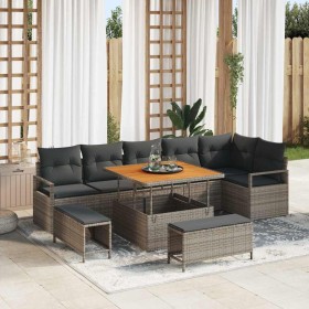 Conjunto de sofá de jardín con cojín 9 pcs Gris Poliratán en Sofás de exterior | Comprar online en Foru.es