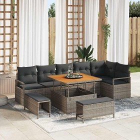 Conjunto de sofá de jardín con cojín 9 pcs Gris Poliratán en Sofás de exterior | Comprar online en Foru.es