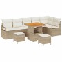 Conjunto de sofá de jardín con cojín 9 pcs Beige Poliratán en Sofás de exterior | Comprar online en Foru.es