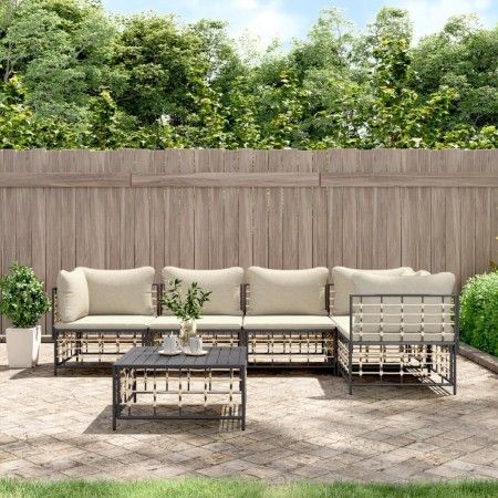 Juego de muebles de jardín 6 pzas cojines antracita ratán PE de vidaXL, Sofás de exterior - Ref: Foro24-3186752, Precio: 493,...