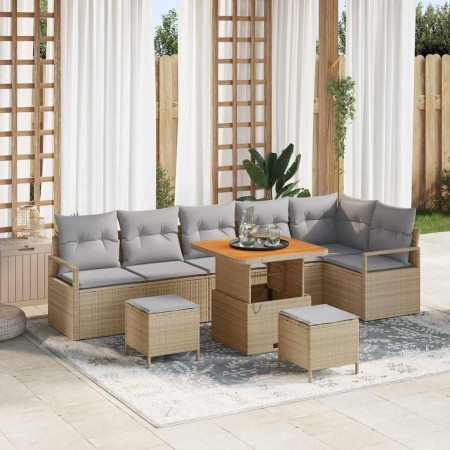 Conjunto de sofá de jardín con cojín 9 pcs Beige Poliratán en Sofás de exterior | Comprar online en Foru.es