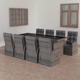 Set de comedor de jardín 9 pzas y cojines ratán sintético gris en Conjuntos de jardín | Comprar online en Foru.es