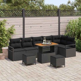 Conjunto de sofá de jardín con cojín 9 pcs Negro Poliratán en Sofás de exterior | Comprar online en Foru.es