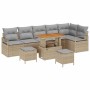 Conjunto de sofá de jardín con cojín 9 pcs Beige Poliratán en Sofás de exterior | Comprar online en Foru.es