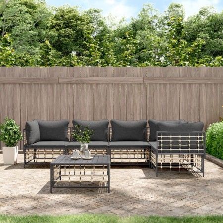 Juego de muebles de jardín 6 pzas cojines antracita ratán PE de vidaXL, Sofás de exterior - Ref: Foro24-3186753, Precio: 494,...