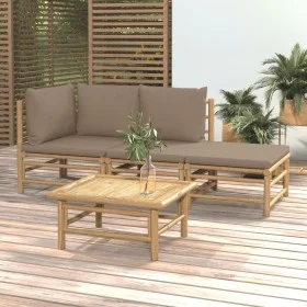 Set de muebles de jardín 4 piezas bambú y cojines gris taupe de vidaXL, Conjuntos de jardín - Ref: Foro24-3155112, Precio: 33...