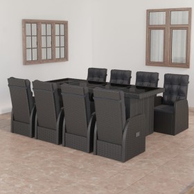 Set comedor de jardín 9 piezas y cojines ratán sintético negro en Conjuntos de jardín | Comprar online en Foru.es