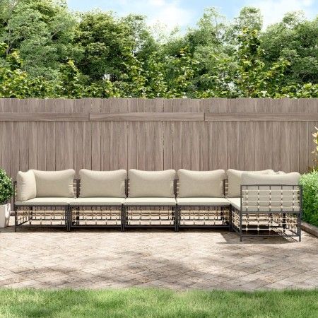 Juego de muebles de jardín 6 pzas cojines antracita ratán PE de vidaXL, Sofás de exterior - Ref: Foro24-3186754, Precio: 515,...