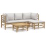 Set de muebles de jardín 5 piezas bambú y cojines gris claro de vidaXL, Conjuntos de jardín - Ref: Foro24-3155082, Precio: 40...