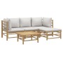 Set de muebles de jardín 5 piezas bambú y cojines gris claro de vidaXL, Conjuntos de jardín - Ref: Foro24-3155082, Precio: 40...