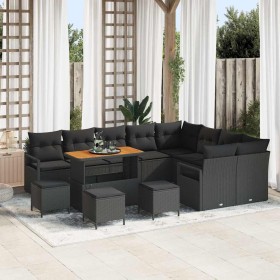 Conjunto de sofá de jardín con cojín 13 pcs Negro Poliratán en Sofás de exterior | Comprar online en Foru.es