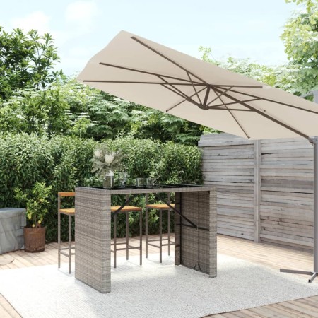 Mesa alta bar con superficie vidrio ratán PE gris 145x80x110 cm de vidaXL, Mesas de jardín - Ref: Foro24-362598, Precio: 255,...