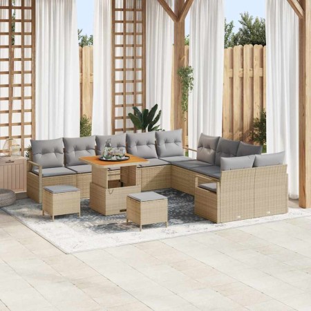 Conjunto de sofá de jardín con cojín 13 pcs Beige Poliratán en Sofás de exterior | Comprar online en Foru.es