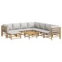 Set de muebles de jardín 9 piezas bambú y cojines gris claro de vidaXL, Conjuntos de jardín - Ref: Foro24-3155100, Precio: 91...