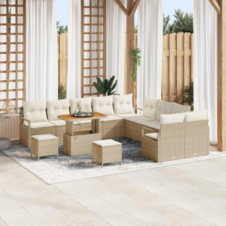 Conjunto de sofá de jardín con cojín 13 pcs Beige Poliratán en Sofás de exterior | Comprar online en Foru.es