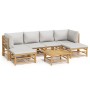 Set de muebles de jardín 7 piezas bambú y cojines gris claro de vidaXL, Conjuntos de jardín - Ref: Foro24-3155101, Precio: 59...