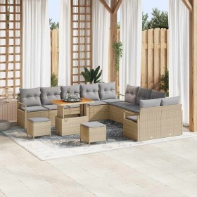 Conjunto de sofá de jardín con cojín 13 pcs Beige Poliratán en Sofás de exterior | Comprar online en Foru.es