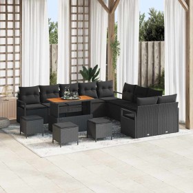 Conjunto de sofá de jardín con cojín 14 pcs Negro Poliratán en Sofás de exterior | Comprar online en Foru.es