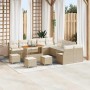Conjunto de sofá de jardín con cojín 14 pcs Beige Poliratán en Sofás de exterior | Comprar online en Foru.es