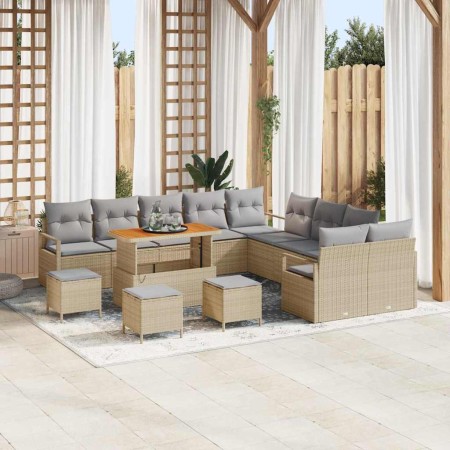 Conjunto de sofás de jardín 14 pcs Beige ratán sintético en Sofás de exterior | Comprar online en Foru.es