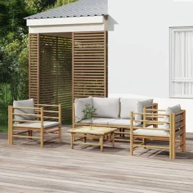 Set de muebles de jardín 5 piezas bambú y cojines gris claro de vidaXL, Conjuntos de jardín - Ref: Foro24-3155089, Precio: 49...