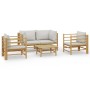 Set de muebles de jardín 5 piezas bambú y cojines gris claro de vidaXL, Conjuntos de jardín - Ref: Foro24-3155089, Precio: 49...