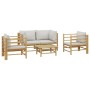 Set de muebles de jardín 5 piezas bambú y cojines gris claro de vidaXL, Conjuntos de jardín - Ref: Foro24-3155089, Precio: 49...