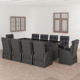 Set comedor de jardín 11 piezas y cojines ratán sintético negro en Conjuntos de jardín | Comprar online en Foru.es