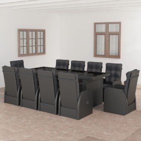 Set comedor de jardín 11 piezas y cojines ratán sintético negro en Conjuntos de jardín | Comprar online en Foru.es