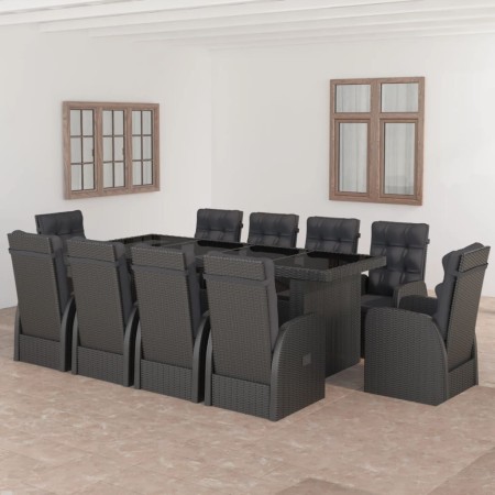 Set comedor de jardín 11 piezas y cojines ratán sintético negro en Conjuntos de jardín | Comprar online en Foru.es