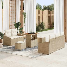 Conjunto de sofá de jardín con cojín 8 pcs Beige Poliratán en Sofás de exterior | Comprar online en Foru.es