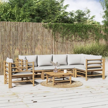 Set de muebles de jardín 7 piezas bambú y cojines gris claro de vidaXL, Conjuntos de jardín - Ref: Foro24-3155109, Precio: 77...