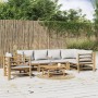 Set de muebles de jardín 7 piezas bambú y cojines gris claro de vidaXL, Conjuntos de jardín - Ref: Foro24-3155109, Precio: 77...