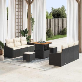 Conjunto de sofá de jardín con cojín 9 pcs Negro Poliratán en Sofás de exterior | Comprar online en Foru.es