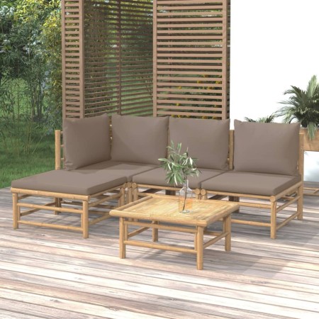 Set de muebles de jardín 5 piezas bambú y cojines gris taupé de vidaXL, Conjuntos de jardín - Ref: Foro24-3155113, Precio: 49...