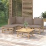 Set de muebles de jardín 5 piezas bambú y cojines gris taupé de vidaXL, Conjuntos de jardín - Ref: Foro24-3155113, Precio: 49...