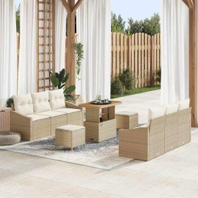 Conjunto de sofá de jardín con cojín 9 pcs Beige Poliratán en Sofás de exterior | Comprar online en Foru.es