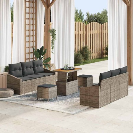 Conjunto de sofá de jardín con cojín 9 pcs Gris Poliratán en Sofás de exterior | Comprar online en Foru.es