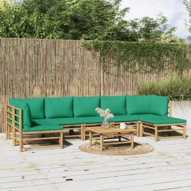 Set de muebles de jardín 8 piezas bambú con cojines verde de vidaXL, Conjuntos de jardín - Ref: Foro24-3155174, Precio: 637,5...