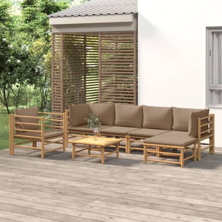Set de muebles de jardín 7 piezas bambú y cojines gris taupe de vidaXL, Conjuntos de jardín - Ref: Foro24-3155117, Precio: 72...