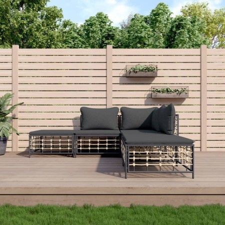Juego de muebles de jardín 5 pzas y cojines ratán PE antracita de vidaXL, Sofás de exterior - Ref: Foro24-3186761, Precio: 35...
