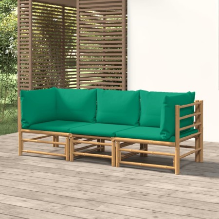 Set de muebles de jardín 3 piezas bambú con cojines verde de vidaXL, Conjuntos de jardín - Ref: Foro24-3155151, Precio: 265,7...