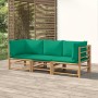 Set de muebles de jardín 3 piezas bambú con cojines verde de vidaXL, Conjuntos de jardín - Ref: Foro24-3155151, Precio: 265,7...