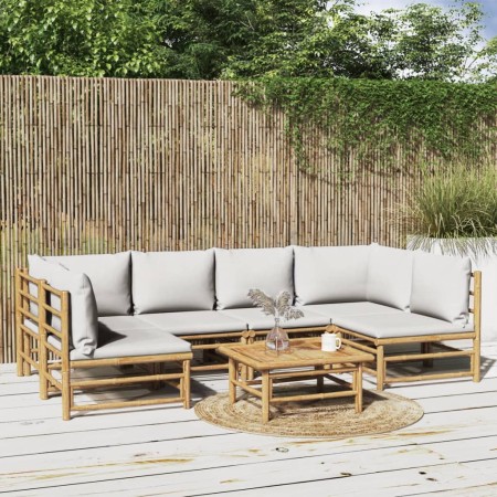 Set de muebles de jardín 7 piezas bambú y cojines gris claro de vidaXL, Conjuntos de jardín - Ref: Foro24-3155102, Precio: 71...