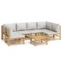Set de muebles de jardín 7 piezas bambú y cojines gris claro de vidaXL, Conjuntos de jardín - Ref: Foro24-3155102, Precio: 71...