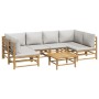 Set de muebles de jardín 7 piezas bambú y cojines gris claro de vidaXL, Conjuntos de jardín - Ref: Foro24-3155102, Precio: 71...