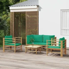 Set de muebles de jardín 5 piezas bambú con cojines verde de vidaXL, Conjuntos de jardín - Ref: Foro24-3155153, Precio: 406,4...