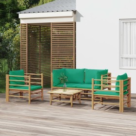 Set de muebles de jardín 5 piezas bambú con cojines verde de vidaXL, Conjuntos de jardín - Ref: Foro24-3155153, Precio: 432,7...