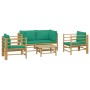 Set de muebles de jardín 5 piezas bambú con cojines verde de vidaXL, Conjuntos de jardín - Ref: Foro24-3155153, Precio: 432,7...